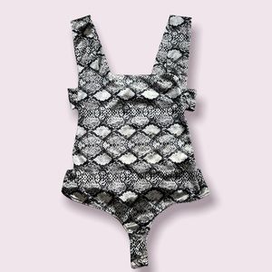 Free People Intimately Oh She’s Strappy Satin Snake Print Bodysuit Medium